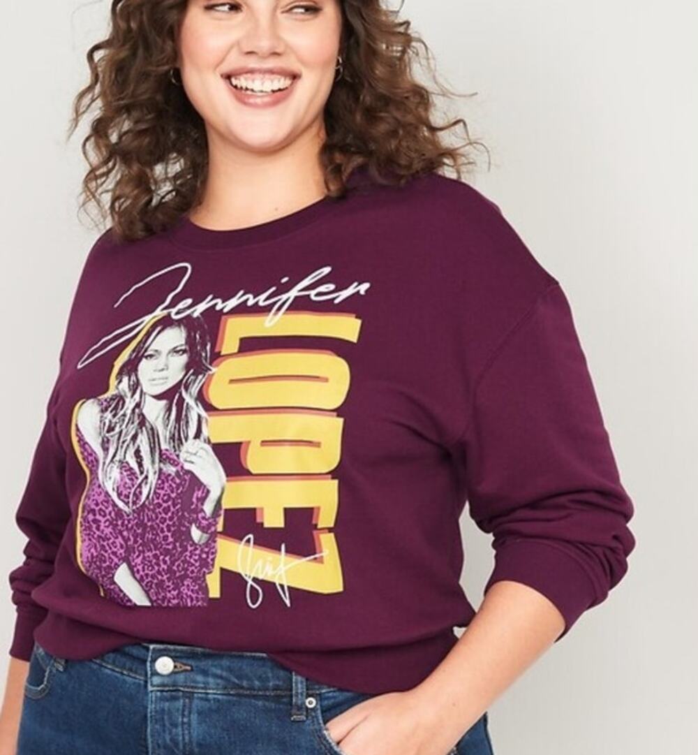 Old Navy Jennifer Lopez JLO Graphic Cropped Sweatshirt Burgundy Oversized